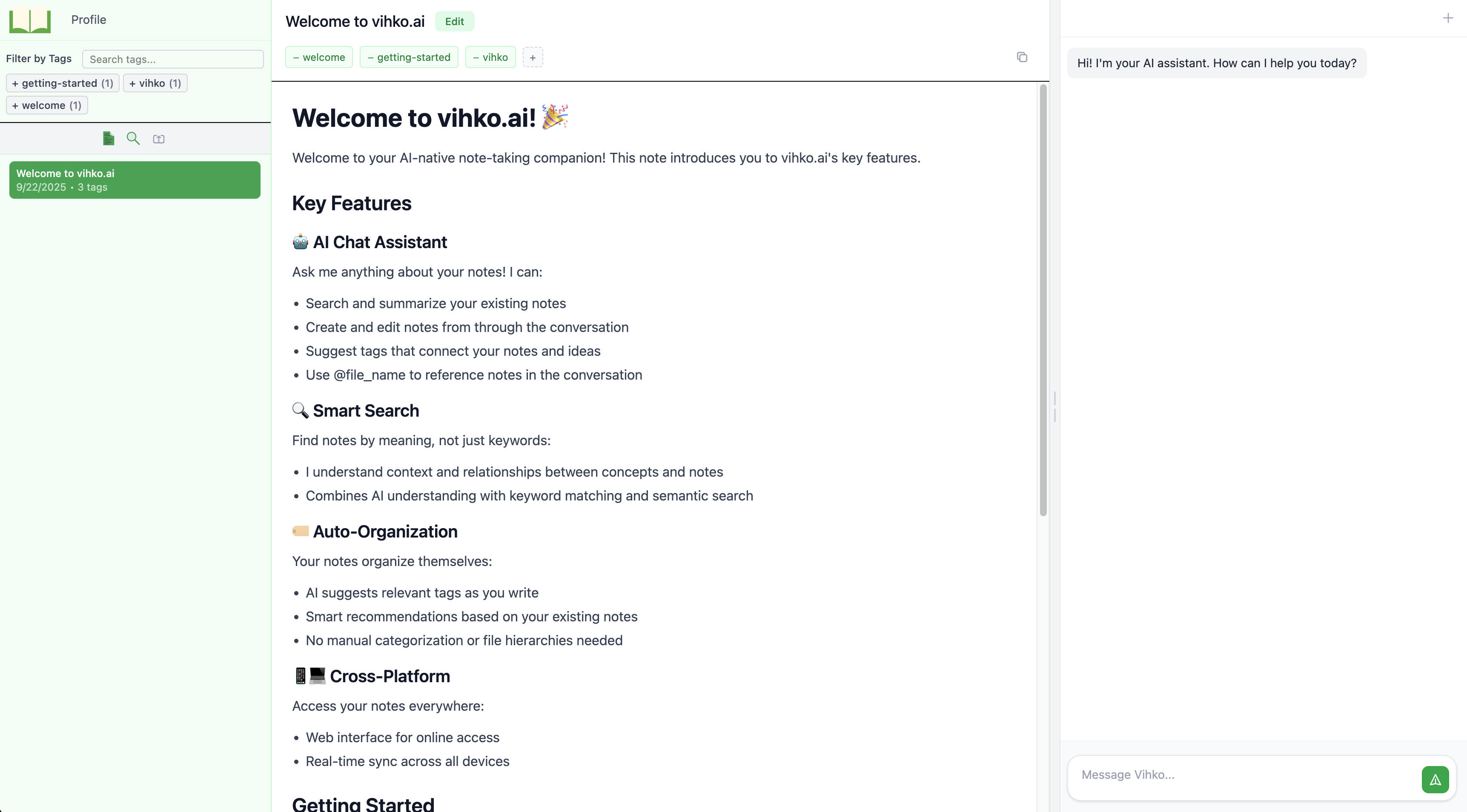 Vihko main interface